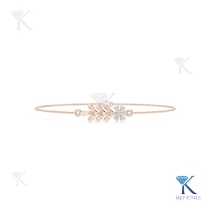 Lab Grown Diamond Floral Leaf Chain <b>Bracelet</b> 14K 18K <b>Solid</b> Gold Fine Women Minimalist Dainty Olive Branch Jewelry Manufacturer - Product Image 3