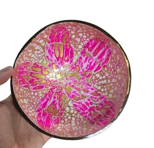 Vibrant Mother of pearl coconut bowl pink floral <b>mosaic</b> design handcrafted organic bowl for kitchen and home table decor - Product Image 1
