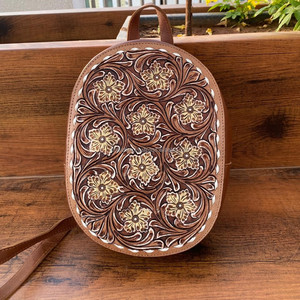 Mini sac à dos en cuir véritable repoussé pour femmes, sacs à dos de voyage en cuir de vachette véritable à fleurs occidentales avec sac à main à bandoulière - Product Image 2