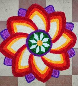Alfombra Decorativa de Terciopelo con Diseño Floral Hecha a Mano, Tapete Redondo con Diseño Floral, Decoración Tradicional India para Festivales - Product Image 3