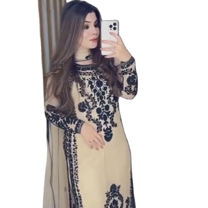 ชุด salwar คอกลมพร้อมชุด dupatta ชุดวันหยุดพิเศษพิมพ์ลายบล็อกมือสีชมพู - Product Image 1