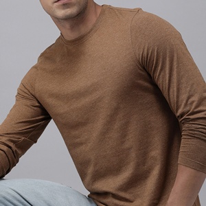 Custom Slub <b>Long</b> Sleeve <b>T</b>-<b>Shirt</b> <b>Men</b> Brown Slim Fit Cotton Crew Neck OEM Wholesale BD - Product Image 1