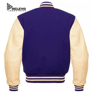 Veste universitaire pour homme en violet et or, manches en cuir PU, col rabattu, fermeture éclair, vêtement décontracté pour l'automne - Product Image 3