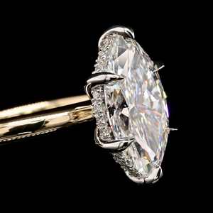 Anillo de compromiso y boda de plata de ley 925 con moissanita de corte marquesa de 4 quilates (8x16MM) y seis garras, regalos para fiestas - Product Image 4