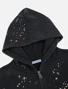High Quality Custom Print Embroidered Logo Oversized 2 Piece <b>Zip</b> Up Autumn Winter Wear Women Rhinestone Hoodie With OEM Service - Product Image 3