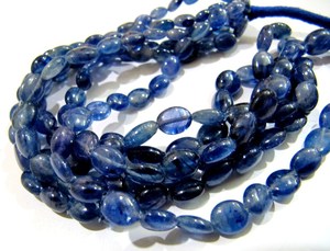 Perles de saphir bleu naturel, forme ovale lisse, taille 8x10mm, brin de 4 pouces, perles en pierre - Product Image 6