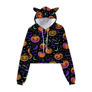 Nuevo Diseño Sudadera con Capucha de Orejas de Gato y Estampado Invernal, Estilo Crop Top, Envío Directo, 220g, Capa de Aire, Sublimación para Mujer - Product Image 6