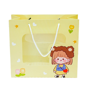 Custom Baby Gift Paper Bag with Transparent Window | Brown-<b>Hair</b> Baby Design | Eco-Friendly Kraft Packaging (Plum) - Product Image 2