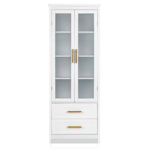 ตู้ห้องน้ำ MDF สีขาวพร้อมประตูกระจก2บานและที่สูบน้ำ2บานสำหรับห้องนั่งเล่น - Product Image 5