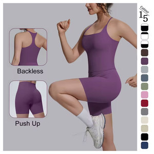 Conjunto Deportivo de Verano de 2 Piezas para Mujer, Top Deportivo, Chaleco de Yoga, Pantalones Cortos de Fitness Transpirables de Secado Rápido - Product Image 1