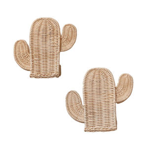 Décoration murale en rotin tressé à la main, motif cactus, en osier naturel, pour chambre d'enfant. - Product Image 3