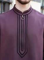Qamis traditionnel arabe pour homme en polyester uni, léger, infroissable, extensible dans quatre directions, respirant, à manches longues