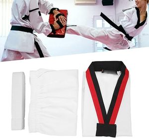 Uniforme de Taekwondo Blanco con Cinturón Rojo y Negro para Niños, Ropa de Artes Marciales, Transpirable, de Algodón, de una Pieza, Corte Regular - Product Image 5