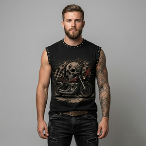 Camiseta sin mangas con estampado gráfico DTG vintage, nueva, moderna, con efecto desgastado y pedrería, para unisex. - Product Image 3