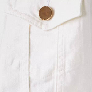 Veste en jean blanche en coton pour femme, manches longues, bouton unique, col mandarin, longueur normale, imprimé léopard, style décontracté - Product Image 3