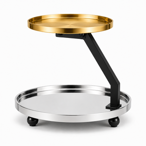 Support à gâteau rond et plateau de service de qualité supérieure avec plateau en marbre de qualité supérieure, structure en métal robuste et design avec anneau de rangement inférieur - Product Image 2