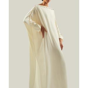 High Quality Elegant Floor-Length Silk <b>Kaftan</b> Dress Women Regular Fit Traditional Winter Wedding Dress India Pakistan White - Product Image 3