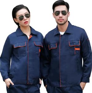 Combinaison de travail unisexe bleu foncé à manches longues, style veste, respirante, en coton, uniforme pour l'industrie et la construction - Product Image 1