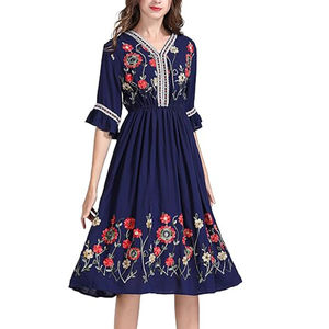 ชุดเดรสสั้นแขนสั้นปักลายสไตล์เม็กซิกันสำหรับผู้หญิง พร้อมกระโปรงจีบ - ชุดเดรสสำหรับงานปาร์ตี้ฤดูร้อน - Product Image 4