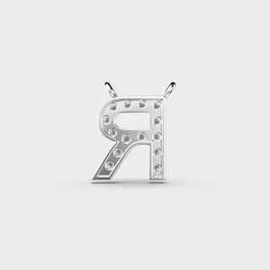 925 <b>Silver</b> Letter R Pendant With Moissanite Pave Setting Classic Unisex Everyday Wear - Product Image 5