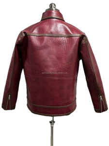 Chaqueta de piel de cocodrilo marrón oscuro para hombre prendas de vestir exteriores de cuero genuino vintage de lujo con cierre de cremallera personalizado OEM ODM - Product Image 5