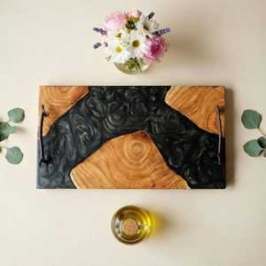 Premium Natural Wood & <b>Epoxy</b> Resin Decorative Tray with Modern Metal Handles for Living Room, Dining <b>Table</b> & Wedding Gifts - Product Image 2