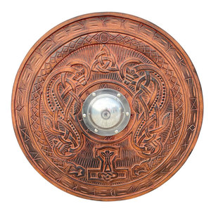 Authentique bouclier viking nordique en bois, forme ronde, durable, fabriqué à la main, pour exposition historique et collectionneurs - Product Image 1