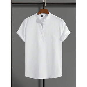 T-shirt Homme en Lin/Coton Tricoté à Col Montant, Manches Courtes, Confortable, Respirant, Infroissable, Séchage Rapide, Boutonné – Nouvelle Tendance 2025 - Product Image 4