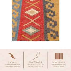 Tapis d'intérieur doux et élégant, tissé à la main en jute et laine, kilim pour salon, chambre et bureau - Product Image 4