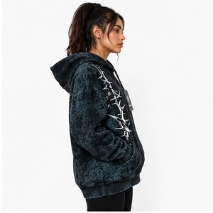 Long Sleeve <b>Drop</b> Shoulders Oversized Women Acid Wash Hoodie OEM Service Best Quality Cotton Made Women Acid Wash Hoodie - Product Image 3