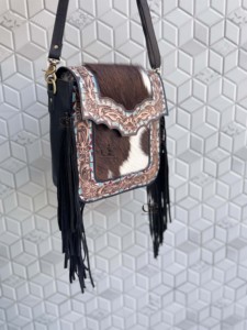2026 Latest Fashion Hand Tooled Carving Leather Fringe Handbag Cowhide Fur Gypsy Boho Vintage Handmade Cross body <b>Shoulder</b> Bag - Product Image 2