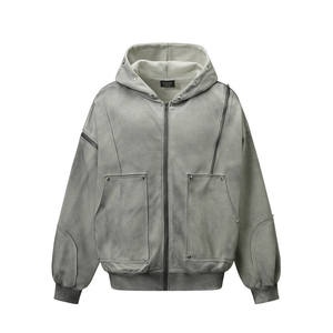 Men's Hooded Fleece <b>Jacket</b> Solid Color Zipper Closure Casual Loose Fit Autumn Wear Polyester Material - Product Image 4