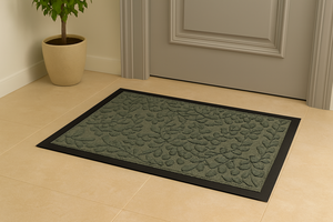 Tapis d'entrée intérieur en polyester recyclé de qualité supérieure, lavable, avec dos en caoutchouc, motif feuille - Product Image 2