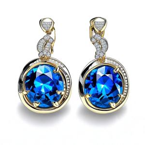 Boucles d'oreilles pendantes bleues éblouissantes pour femmes élégantes pour fiançailles de mariage ou bijoux de mode de fête - Product Image 1