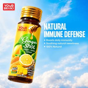 Bebida de Jengibre, Miel y Limón NFC de 50 ml, Marca Privada, Natural, para la Defensa Inmunológica, Botella de Vidrio, OEM, ODM, Jugo - Product Image 4