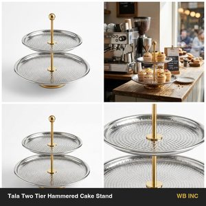 Handmade SS304 <b>Two</b>-<b>Tier</b> Hammered <b>Cake</b> <b>Stand</b> 26 cm Steel Gold Rod Home Decor for Weddings and Hotels - Product Image 6