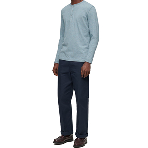 Camiseta Henley de Manga Larga para Hombre, Color Azul Claro, Algodón Tejido, Corte Regular Informal, Color Sólido, Transpirable - Product Image 2