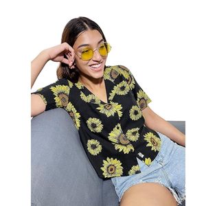 Chemises hawaïennes ajustées en coton imprimé à motif tournesol pour femmes et filles - Product Image 2