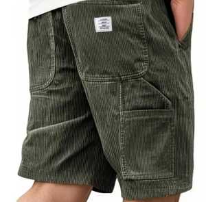 Shorts en velours côtelé pour homme, taille mi-haute, cordon élastique, style décontracté avec poches, 100% coton, tissu respirant tissé - Product Image 3