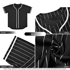 Camiseta de Béisbol Sublimada Personalizada para Hombre, Negra con Rayas Blancas, de Malla, con Botones, Manga Corta, Absorbente de Humedad, Ropa Deportiva - Product Image 5