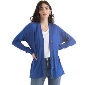Cárdigan Azul Ligero con Cuello en V para Mujer, Suéter Casual con Botones, Manga Larga, Tejido Acanalado, Prenda de Punto Casual para Otoño - Product Image 3