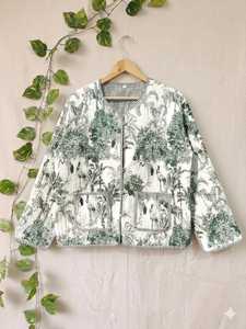 เสื้อแจ็คเก็ตวาร์ซิตี้แบบควิลท์ลายกันธา ผ้าฝ้ายวินเทจลายดอกไม้ สำหรับฤดูหนาว ทำมือ ใส่ได้สองด้าน สไตล์โบโฮ ยั่งยืน สำหรับผู้หญิง - Product Image 5