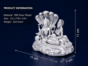 Idole Laxmi Narayan en laiton plaqué argent 999 de Jaipur Metals |   Statue de décoration religieuse traditionnelle pour la maison |   Présentoir de table 11x7x11cm - Product Image 3