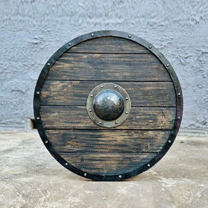 Escudo de madera de estilo medieval, hecho a mano, redondo, para fiestas de disfraces, festivales históricos, actuaciones teatrales y escenarios. - Product Image 1