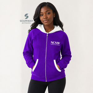 NCNW Sorority Women's Zip-Up Hoodie Tan Contrast Hood Full Zip <b>Long</b> Sleeve Embroidered Greek Letter Casual <b>Sweatshirt</b> - Product Image 5