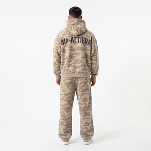 Men's Beige Digital <b>Camouflage</b> <b>Tracksuit</b> Set Zip Up Hoodie And Baggy Sweatpants Custom Streetwear Two Piece - Product Image 2