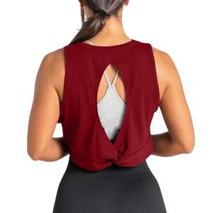 Custom Womens <b>Red</b> High Neck Crop Tank Top Sleeveless Gym Workout Fitness Yoga Activewear Breathable OEM Wholesale - Product Image 5