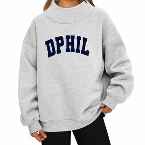 Delta / Phi / Lambda <b>Mock</b> <b>Neck</b> Sweatshirt DPHIL Casual <b>Mock</b> <b>Neck</b> Sweatshirt Chenille Embroidered Letter Oversized Cotton Fleece - Product Image 1