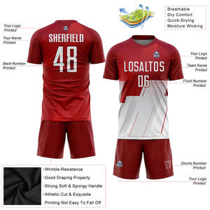 Conjunto de Uniforme de Fútbol Rojo Sublimado Personalizado, Unisex, Transpirable, con Degradado, Jersey de Fútbol que Absorbe la Humedad y de Secado Rápido, 100% Poliéster - Product Image 3