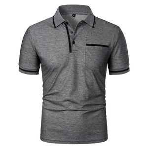 Camisa de Manga Corta Gris para Hombre con Ribete Negro, Bolsillo, Tejido de Algodón Transpirable, Corte Regular, INTERKNIT INTERNATIONAL HIGH - Product Image 1